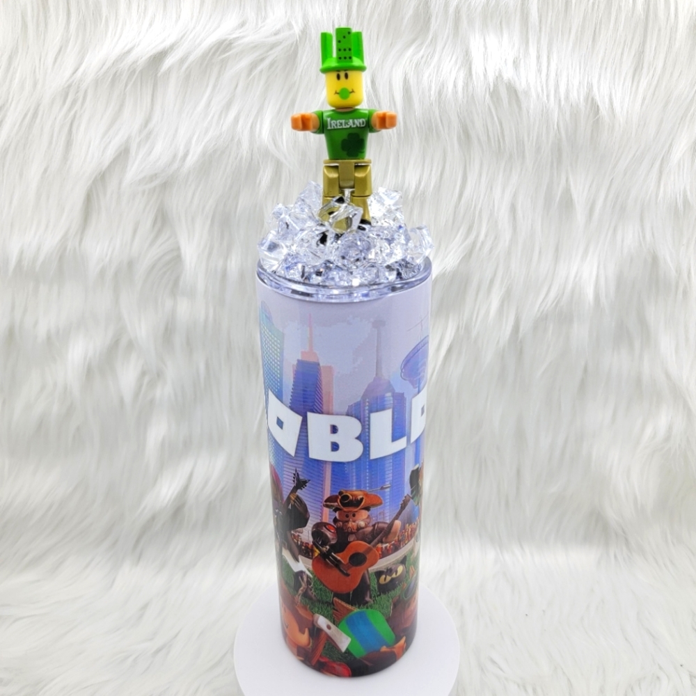 Roblox skinny tumbler drinking cup 20 Oz. with ice topper.